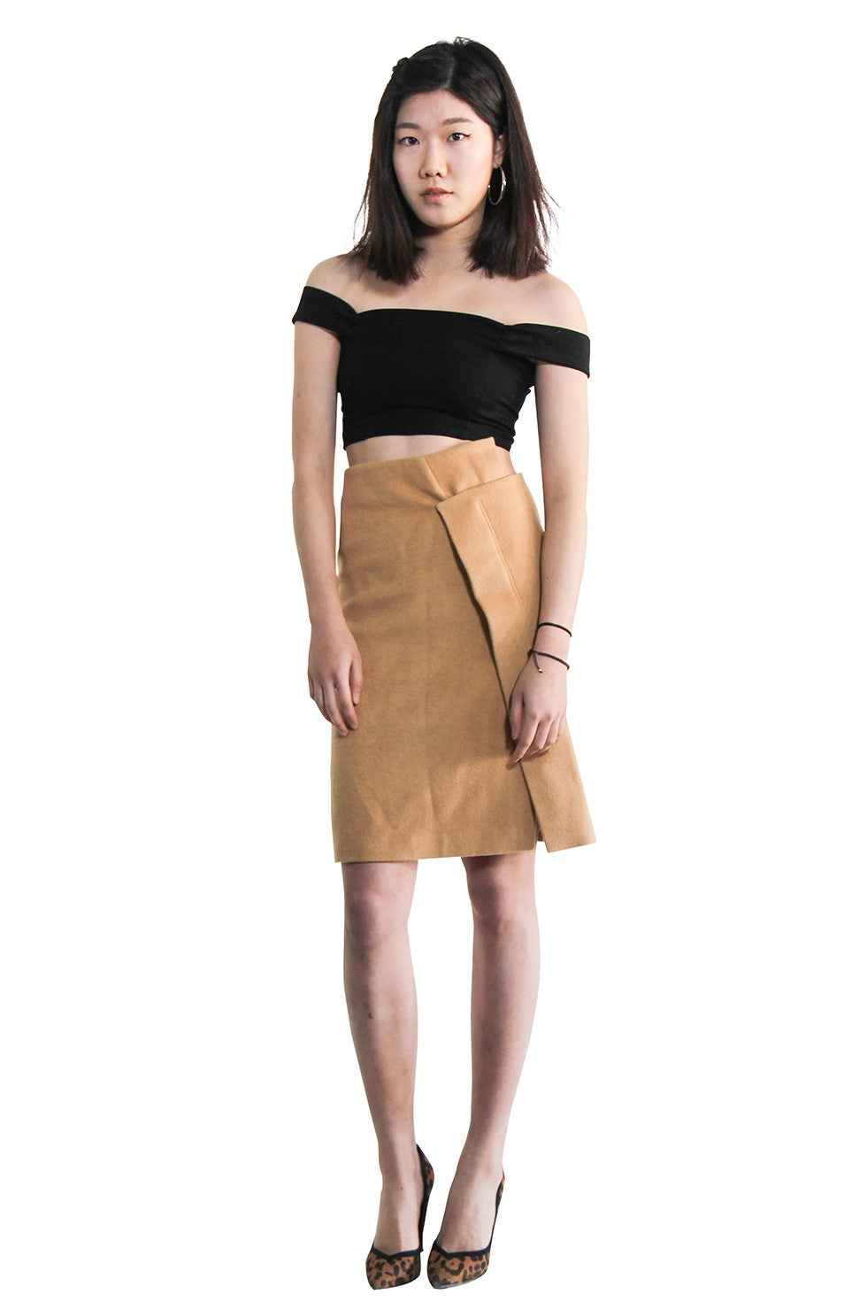 Camel Asymmetric Wool Skirt