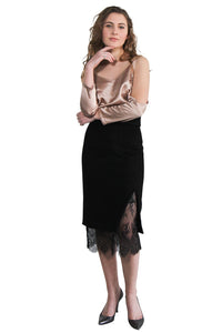 Black Wool Lace Skirt Set