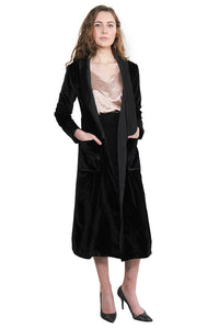 Black Long Velvet Silk Coat